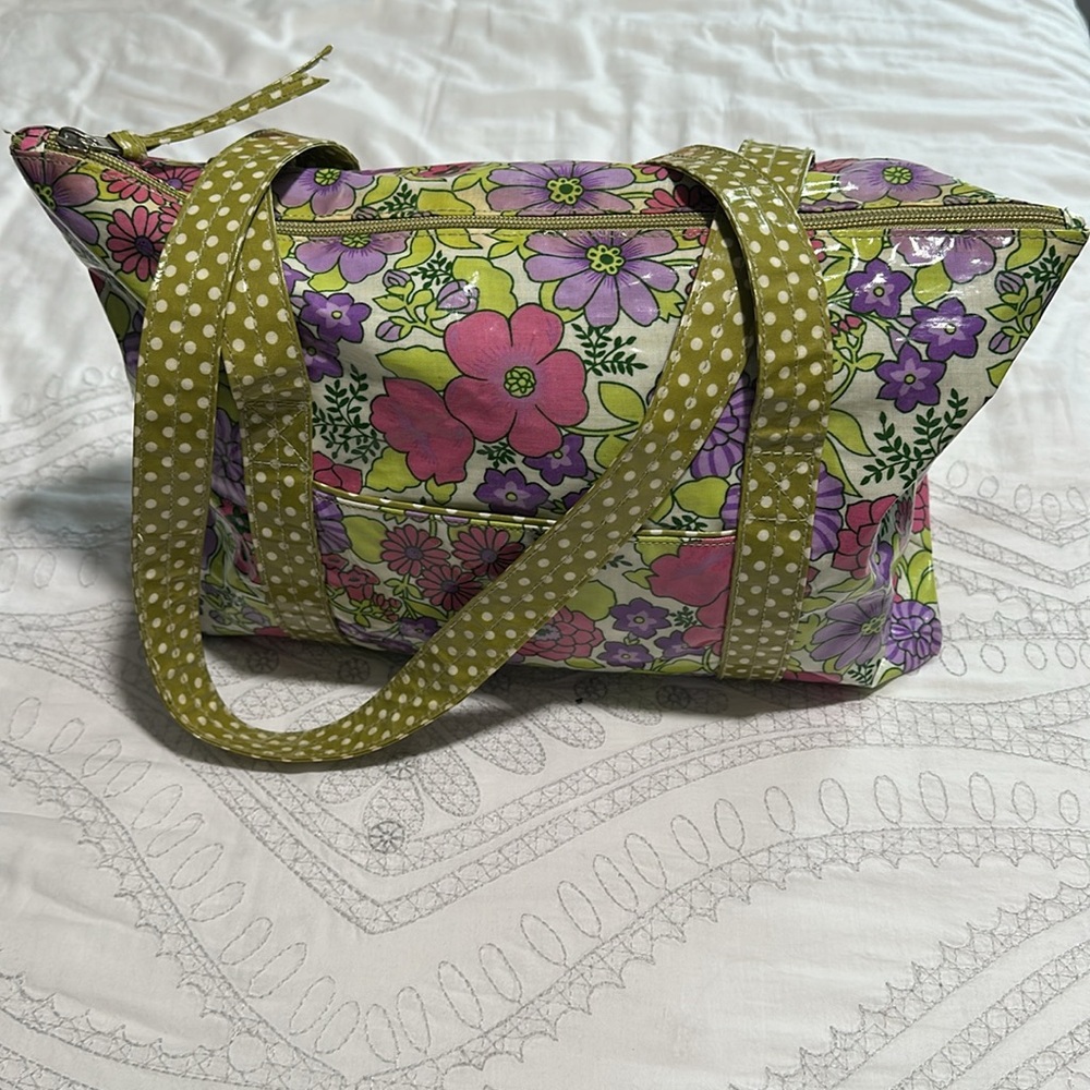 Lily Waters Retro Floral Cotton Lined Vinyl Zippered
Tote